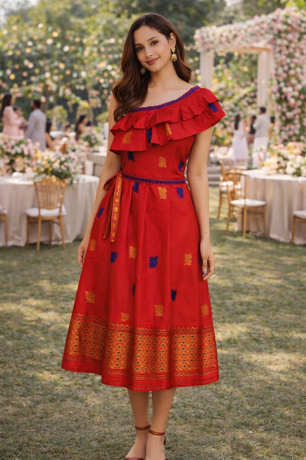 rannivat knee dress dress made of assam silk