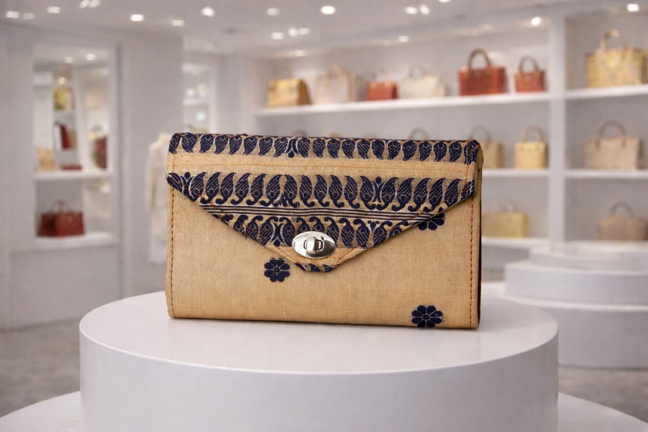 velluria handcrafted muga silk clutch bag