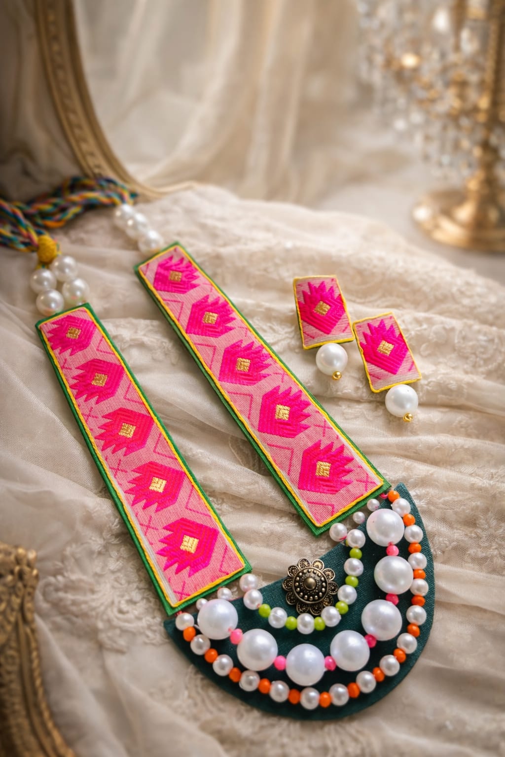 venucian handcrafted jewellery made of assam silk