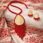 venucian handcrafted beaded jewellery set made of muga fabric
