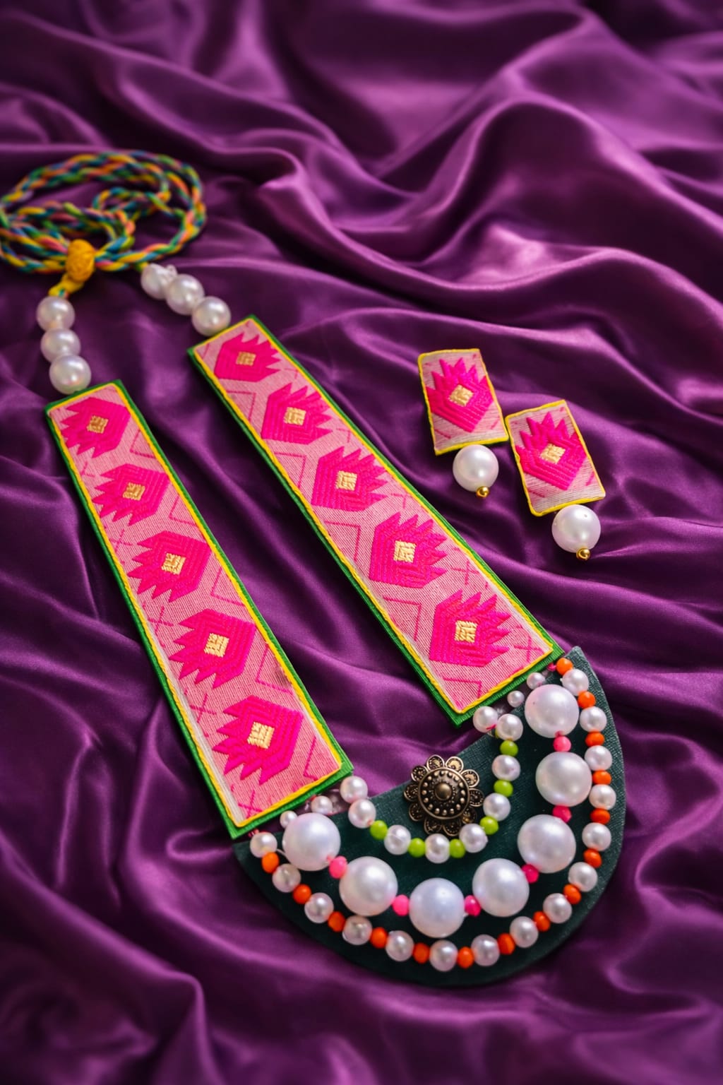 venucian handcrafted jewellery made of assam silk
