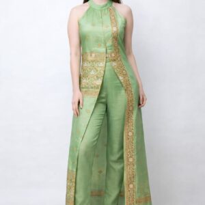 raanivat halter neck long overlay kurta