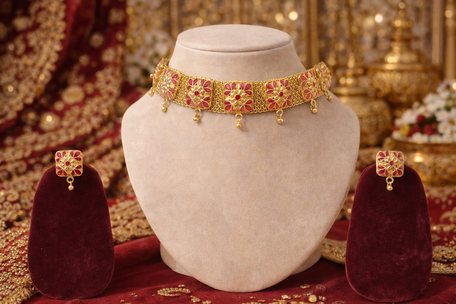 venucian assamese raw gold galpata jewellery set