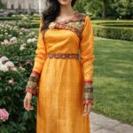 rannivat full sleeves raw silk embroidery dress