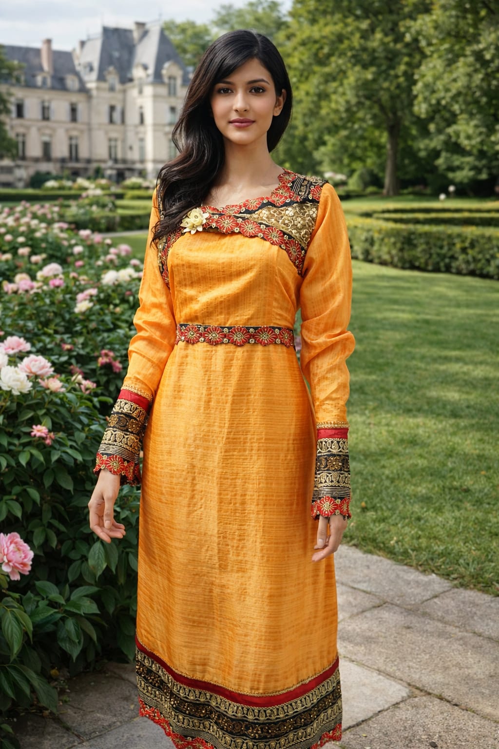 rannivat full sleeves raw silk embroidery dress