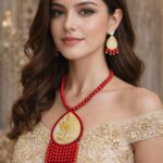 venucian handcrafted beaded jewellery set made of muga fabric