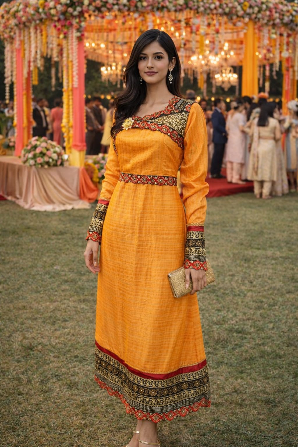 rannivat full sleeves raw silk embroidery dress