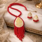 venucian handcrafted beaded jewellery set made of muga fabric