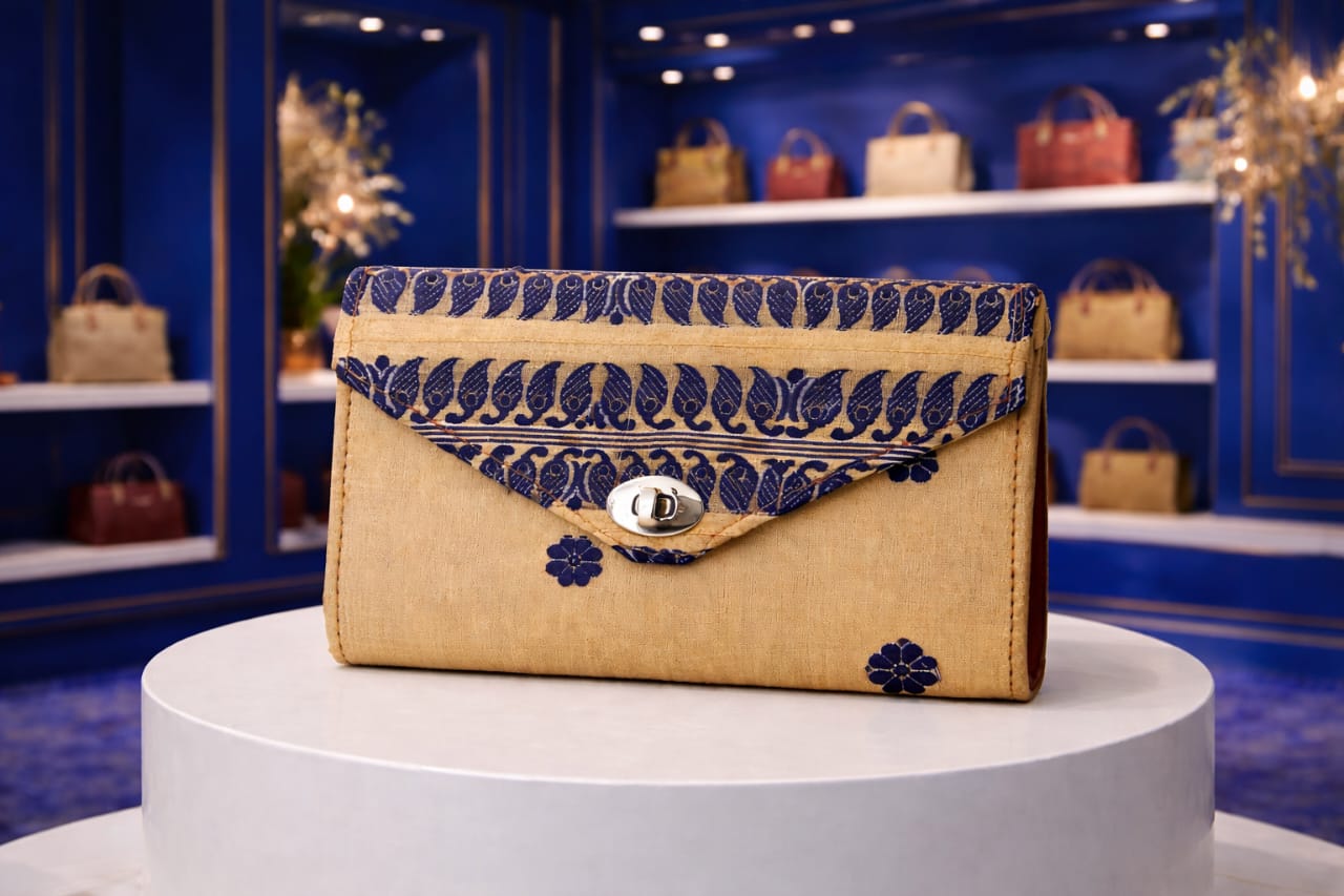 velluria handcrafted muga silk clutch bag