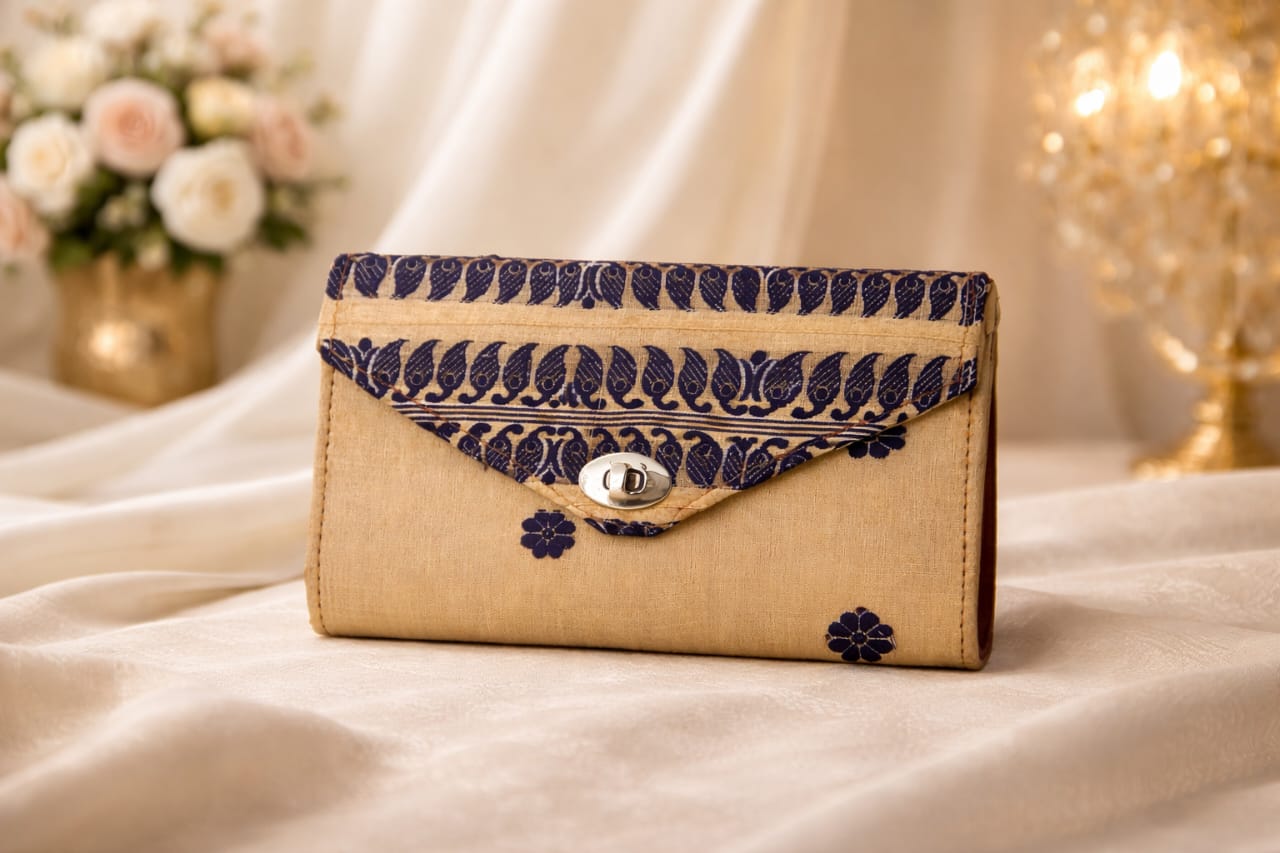 velluria handcrafted muga silk clutch bag