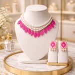 venucian handcrafted pearl set made of assam silk fabric