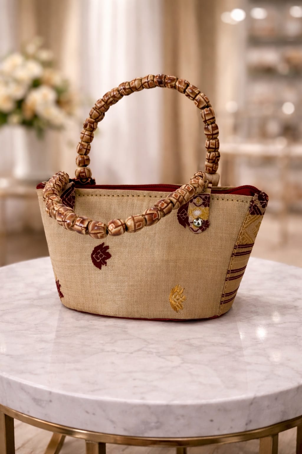 velluria handcrafted muga silk handbag