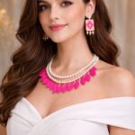 venucian handcrafted pearl set made of assam silk fabric