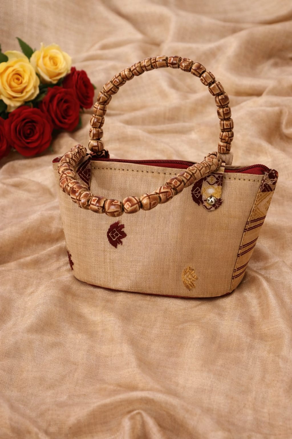 velluria handcrafted muga silk handbag