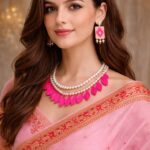 venucian handcrafted pearl set made of assam silk fabric