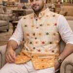 opulent modi collar half jacket made of assam silk