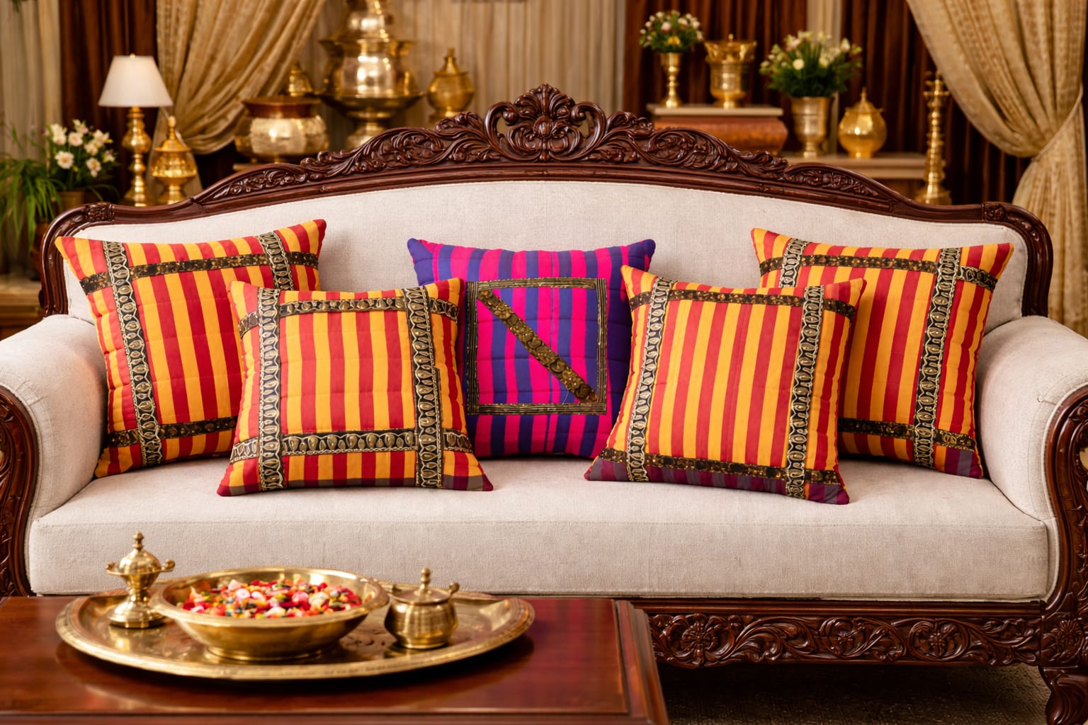 ad decor silk cushion cover set (set of 5 piece)