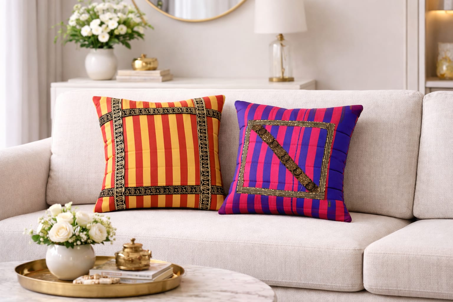 ad decor silk cushion cover set (set of 5 piece)