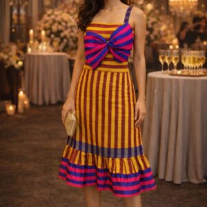 Home rannivat striped raw silk silhouette dress