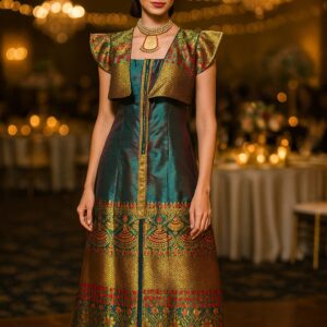 Home rannivat contemporary elegance fusion dress made of mix silk