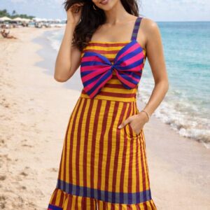 rannivat striped raw silk silhouette dress