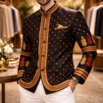 opulent modi collar full sleeved assam silk blazer