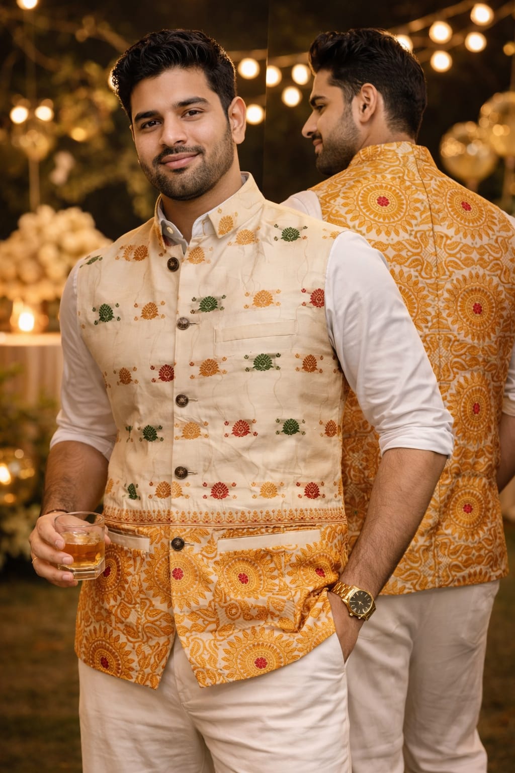 opulent modi collar half jacket made of assam silk