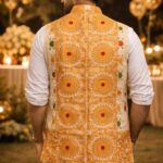 opulent modi collar half jacket made of assam silk