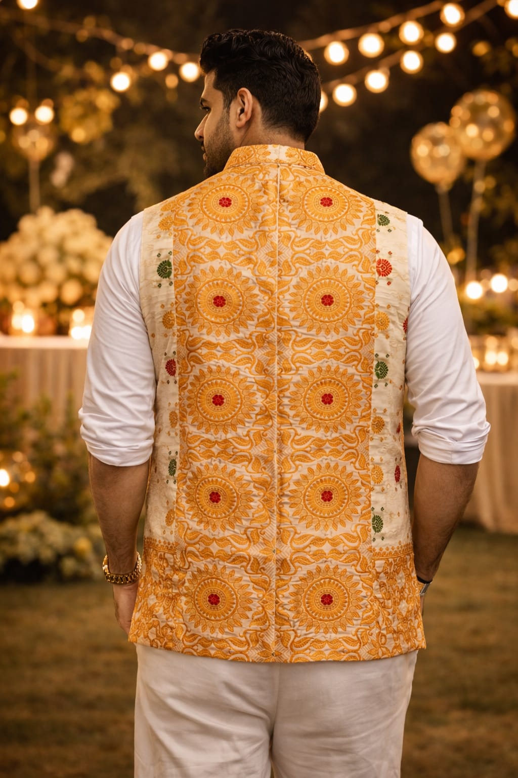 opulent modi collar half jacket made of assam silk