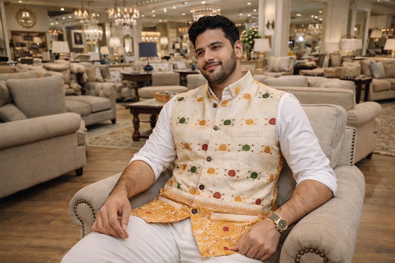 opulent modi collar half jacket made of assam silk