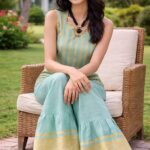 rannivat short kurti and garara set made of organza silk