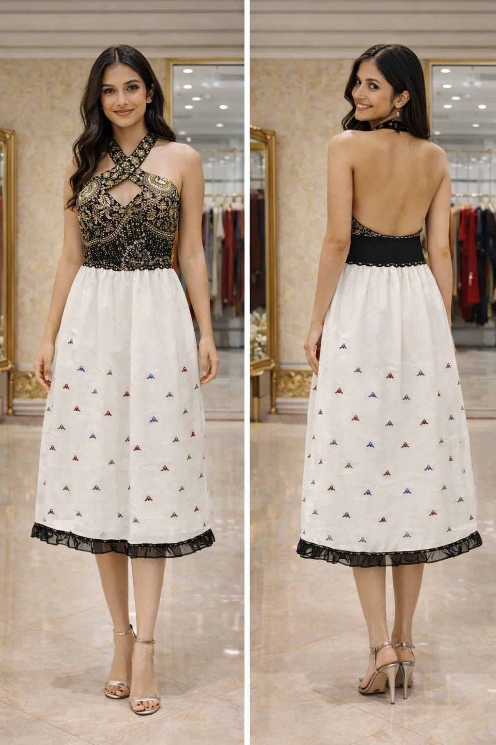 rannivat halter neck elegant dress made of kesapat cotton