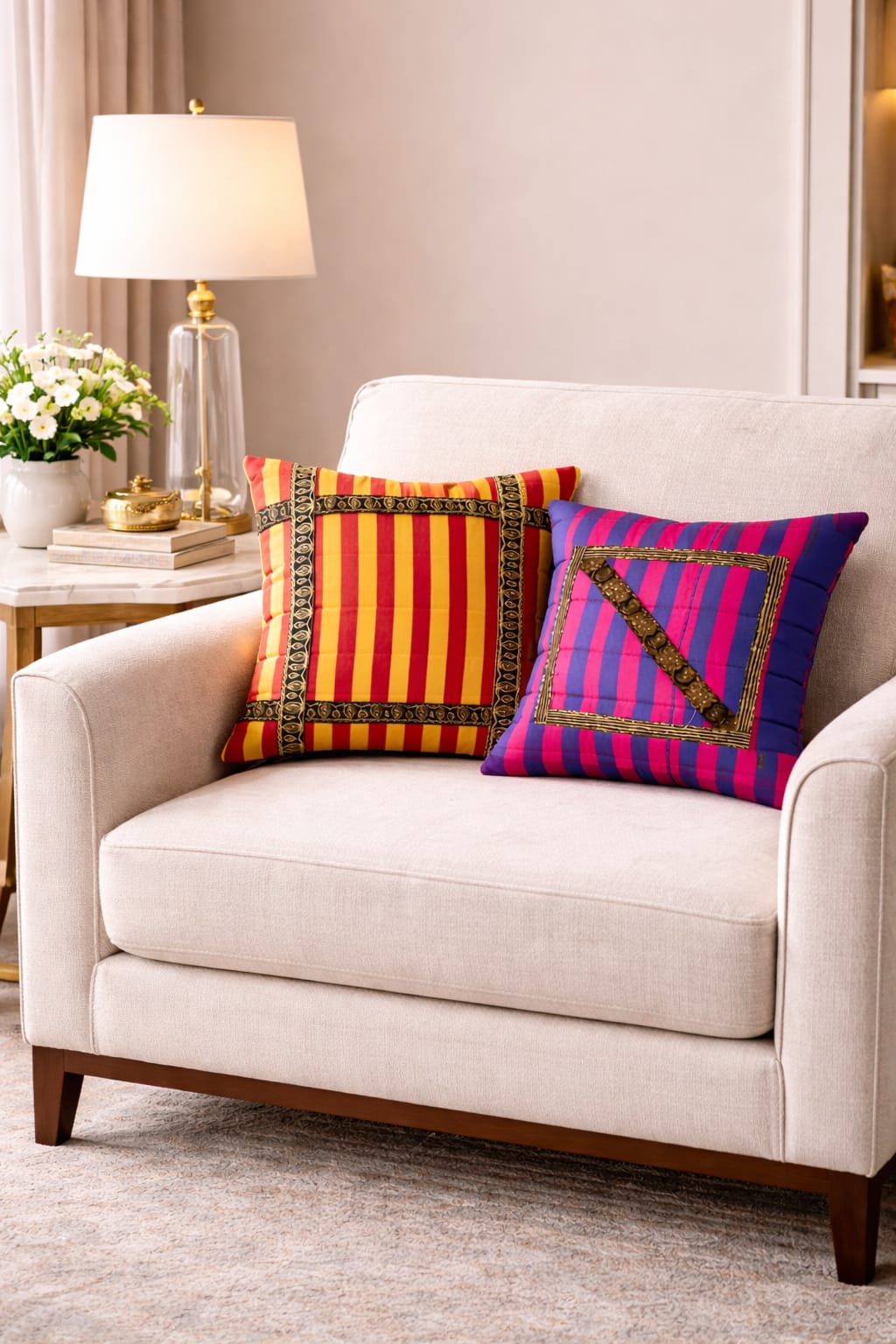 ad decor silk cushion cover set (set of 5 piece)