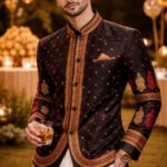 opulent modi collar full sleeved assam silk blazer