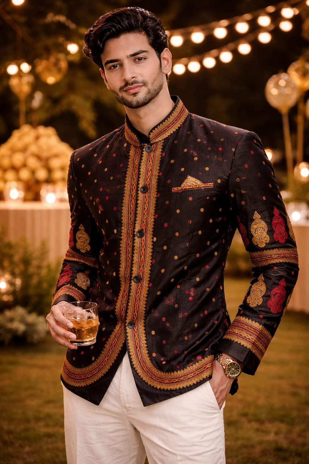 opulent modi collar full sleeved assam silk blazer