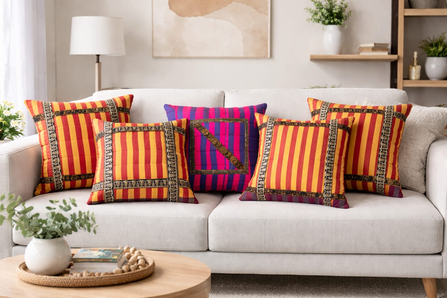 ad decor silk cushion cover set (set of 5 piece)
