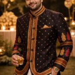 opulent modi collar full sleeved assam silk blazer