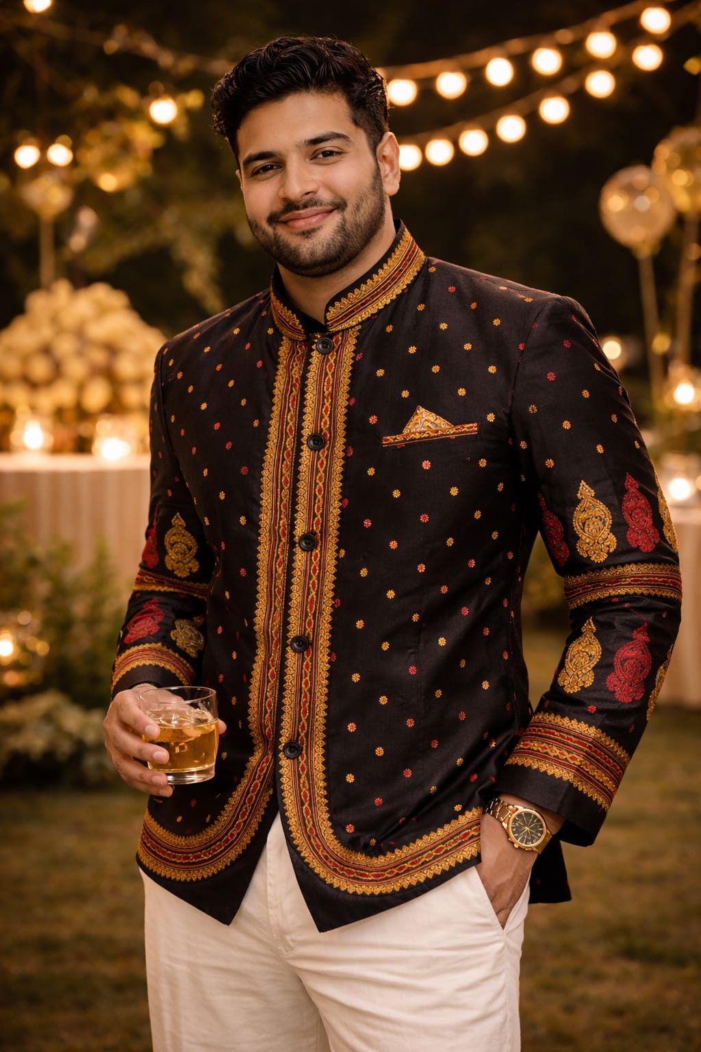 opulent modi collar full sleeved assam silk blazer