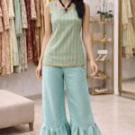 rannivat short kurti and garara set made of organza silk