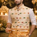 opulent modi collar half jacket made of assam silk